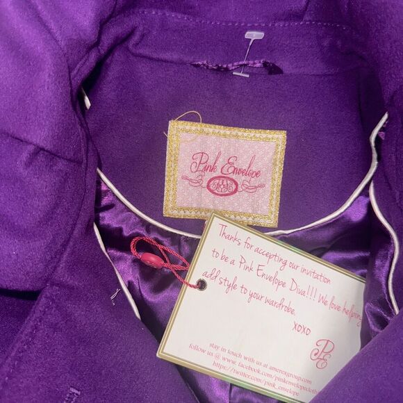 Pink Envelope Purple Women's Hooded Belted Peacoat Jacket CoatSize Medium - Picture 3 of 10